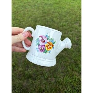 Hallmark White Floral Watering Can Figural Mug Painted Ceramic Porcelain